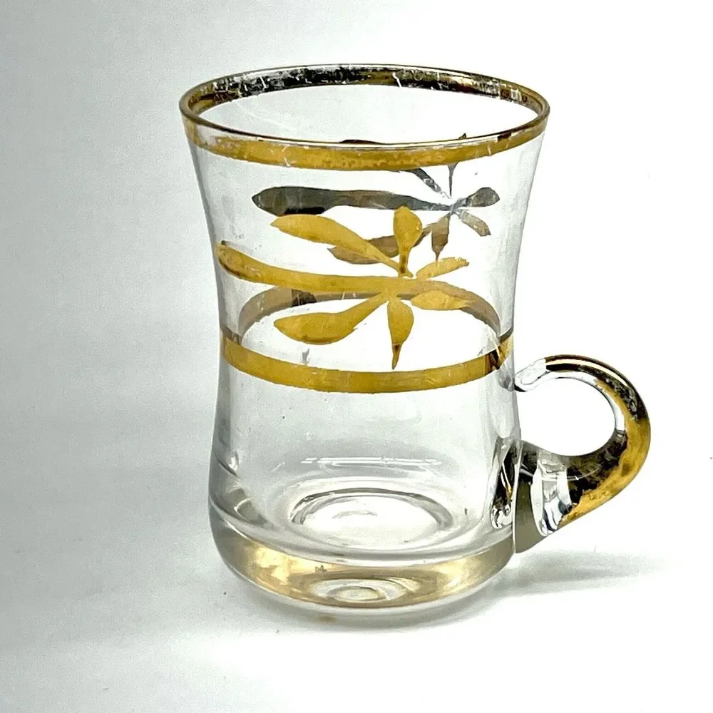 Vintage MCM Espresso/Coffee/ Shot Glass - Gold Etching Accents
